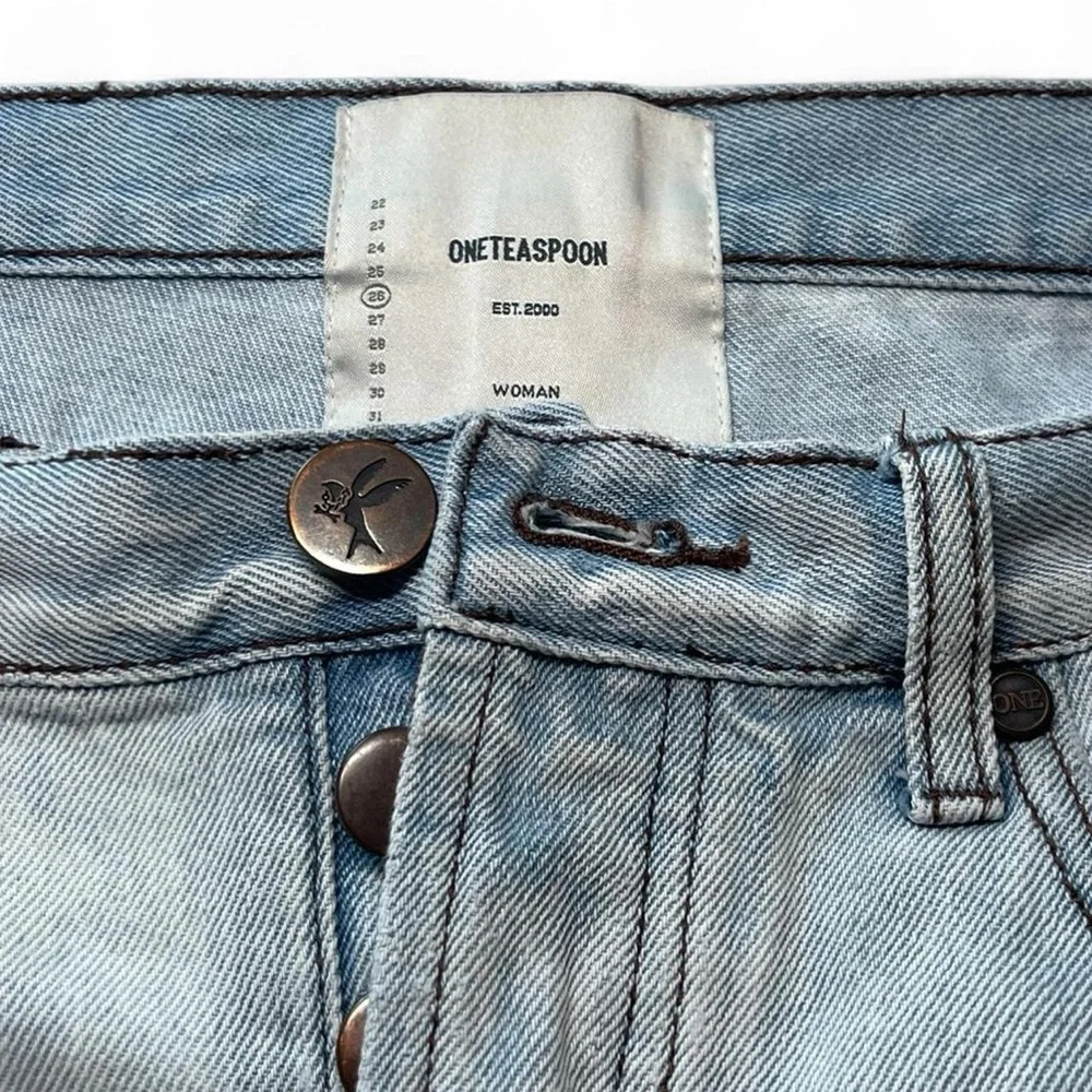 One Teaspoon Junkyard Handmade Distressed Low Waist Denim Mini Skirt Blue Sz 26